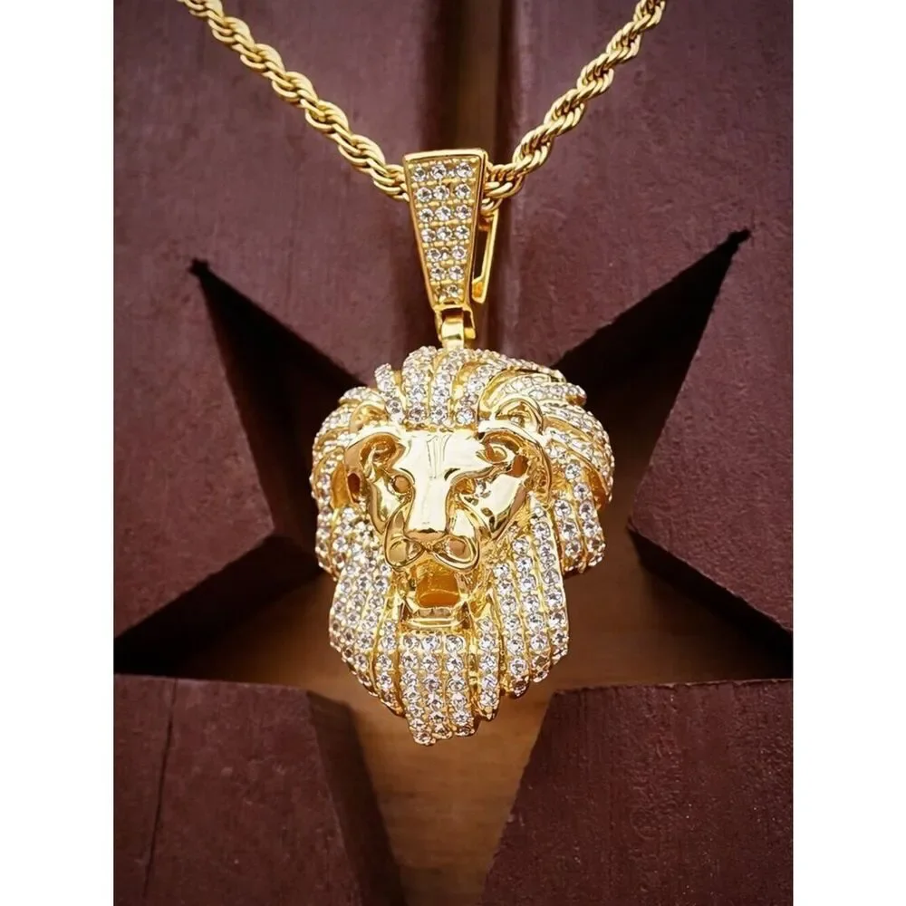 Iced Out Simulated Diamond Lion Necklace